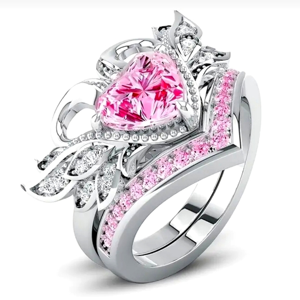 "Love Me" 💕 Pink 2pc Set Stainless Steel Rings